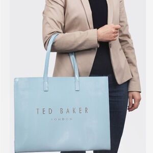 Ted Baker London Large EW Crikon Light Blue Crinkle Tote. Authentic NWT